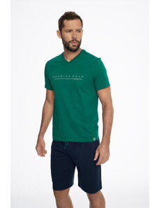 Henderson Pánske bavlnené pyžamo krátke Emmet 41290-77X zeleno-tmavomodré, Farba zelená-tmavomodrá