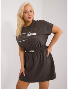 Fashionhunters Sweatshirt dress in dark khaki plus size with print