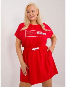 RELEVANCE Plus size červené šaty s krátkymi rukávmi a s gumičkou v páse
