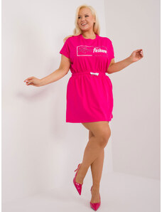 RELEVANCE Plus size ružové šaty s krátkymi rukávmi a s gumičkou v páse