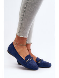 Kesi Shiny women's loafers with chain, navy blue Aredilla