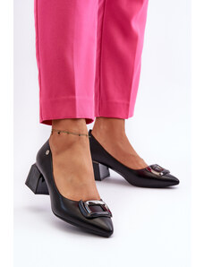 Kesi Block heels with embellishments, Eco leather, Black Sarala