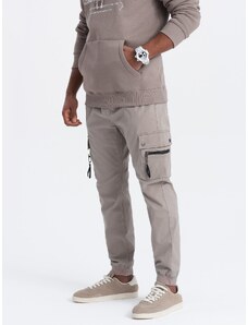 Ombre Clothing Pánske nohavice JOGGER s cargo vreckami na zips - tmavobéžové V2 OM-PAJO-0125