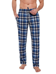 Cornette Modré kockované pyžamové nohavice Willy