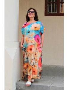 Taliansko Ľanové šaty s potlačou kvetov