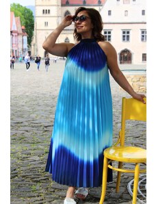 Taliansko Plísované šaty na leto - modré