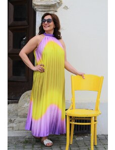 Taliansko Plísované šaty na leto - žlto-fialové