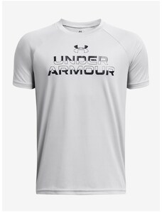 Svetlosivé chlapčenské tričko Under Armour UA Tech Split Wordmark SS