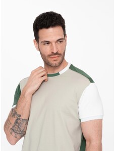 Ombre Clothing Pánske elastanové tričko s farebnými rukávmi - zelené V5 OM-TSCT-0176