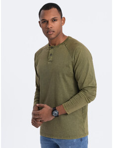 Ombre Clothing Pánske sprané tričko s dlhým rukávom a raglánovými rukávmi - tmavá oliva V4 OM-LSWL-22FW-001