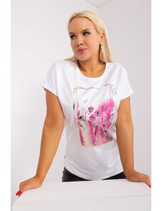 PLANETA-MODY Biele tričko s ružovou potlačou