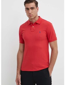 Bavlnené polo tričko Polo Ralph Lauren červená farba, jednofarebný