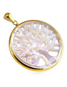 Šperky Eshop - Zlatý 9K prívesok - veľký hladký kruh, strom života, perleť, dúhové odlesky S1GG74.24
