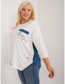 Fashionhunters Plus-size Ecru blouse with denim inserts
