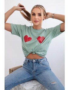 Kesi Cotton blouse with heart print dark mint