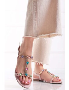 Ideal Svetloružové sandále s kamienkami Violet