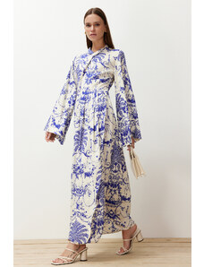 Trendyol Modest Námornícka modrá vzorovaný golier so širokými rukávmi tkané viskózové šaty