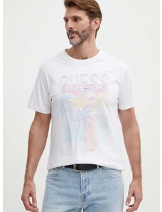 Bavlnené tričko Guess pánske, biela farba, s nášivkou, M4GI15 I3Z14