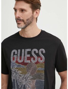 Bavlnené tričko Guess pánske, čierna farba, s nášivkou, M4GI15 I3Z14