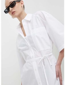 Bavlnená košeľa HUGO dámska, biela farba, voľný strih, s klasickým golierom, 50512828