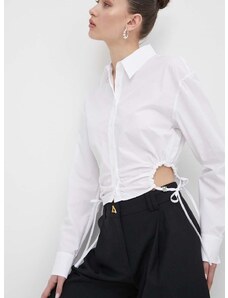 Bavlnená košeľa HUGO dámska,biela farba,slim,s klasickým golierom,50512837