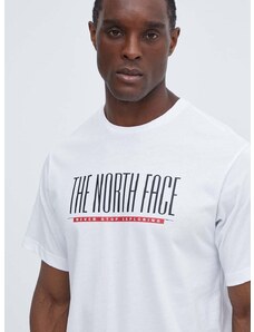 Bavlnené tričko The North Face pánske, biela farba, s potlačou, NF0A87E7FN41