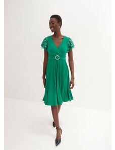 bonprix Džserjové šaty s flitrovanými rukávmi, farba zelená