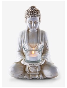 bonprix Svietnik "Buddha" s čajovou sviečkou, farba biela, rozm. 15,5/22/10 cm