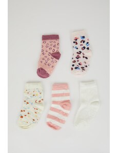 DeFacto Dievčatko s leopardím vzorom bezšvové 4-dielne bavlnené dlhé ponožky C9095a5ns
