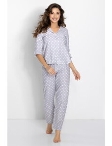 Momenti Per Me Luxusné bavlnené pyžamo na gombíky Looking Good, Farba šedá