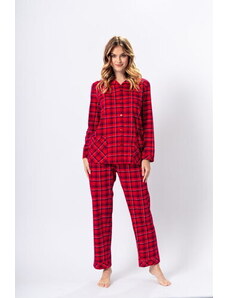 M-Max Dámske bavlnené pyžamo na gombíky Ala 1389, Farba červená
