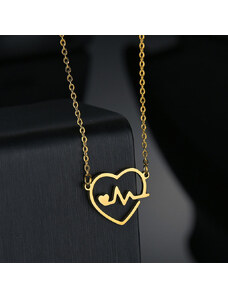MSPERK Moderný dámsky náhrdelník srdce puls z chirurgickej ocele, zlaté prevedenie, pre dievčatá, pre ženy