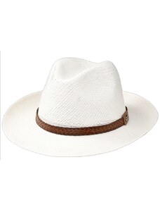 Fiebig - Headwear since 1903 Letná biela ekvádorská panama Fedora - ručne pletený - s koženou stuhou