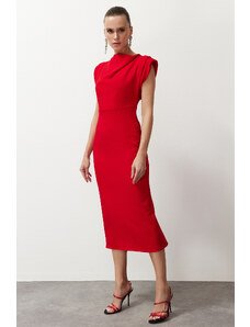 Trendyol Collection Červené tkané štýlové večerné šaty s golierom Degaje