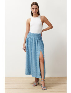Trendyol Collection Modrá textúrovaná maxi tkaná sukňa