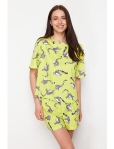 Trendyol Collection Zeleno-viacfarebná 100% bavlna so zvieracím vzorom súprava pleteného pyžama