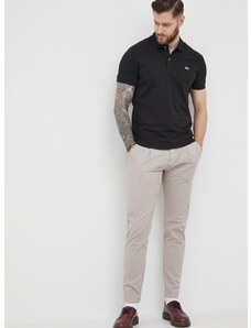 Bavlnené polo tričko Lacoste čierna farba, jednofarebné