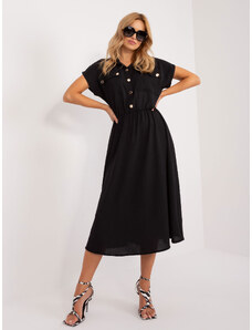ITALY MODA Čierne košeľové šaty s gombíkmi gumičkou v páse a s krátkym rukávom