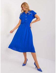 ITALY MODA Modré letné šaty s gombíkmi gumičkou v páse a s krátkym rukávom