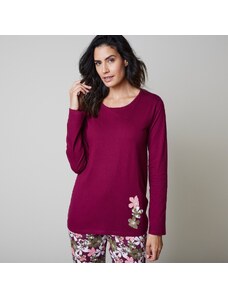 Blancheporte Pyžamové tričko s dlhými rukávmi a stredovou potlačou kvetín bordó 036