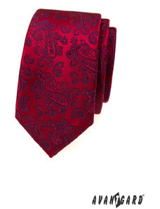 Červená kravata s modrým kašmírovým vzorom Avantgard 571-22420