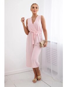 Kesi Jumpsuit with a tie at the waist with powder pink straps