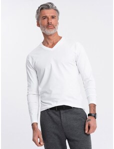 Ombre Clothing Biele tričko s dlhým rukávom a V-výstrihom V3 LSBL-0108
