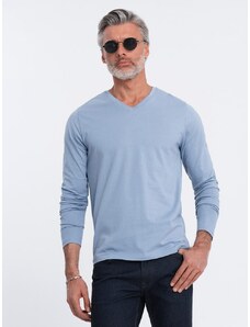 Ombre Clothing Modré tričko s dlhým rukávom a V-výstrihom V9 LSBL-0108