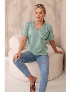Kesi Cotton blouse with decorative bow dark mint