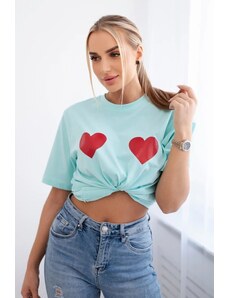 Kesi Cotton blouse with heart print light mint