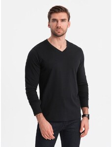 Ombre Clothing Čierne tričko s dlhým rukávom a V-výstrihom V6 LSBL-0108