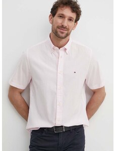 Bavlnená košeľa Tommy Hilfiger pánska,ružová farba,regular,s golierom button-down,MW0MW33809