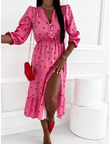 Midi vzorované šaty Cherry - ružové
