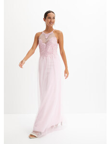 bonprix Svadobné maxi šaty s čipkou a sieťovanou sukňou, farba ružová